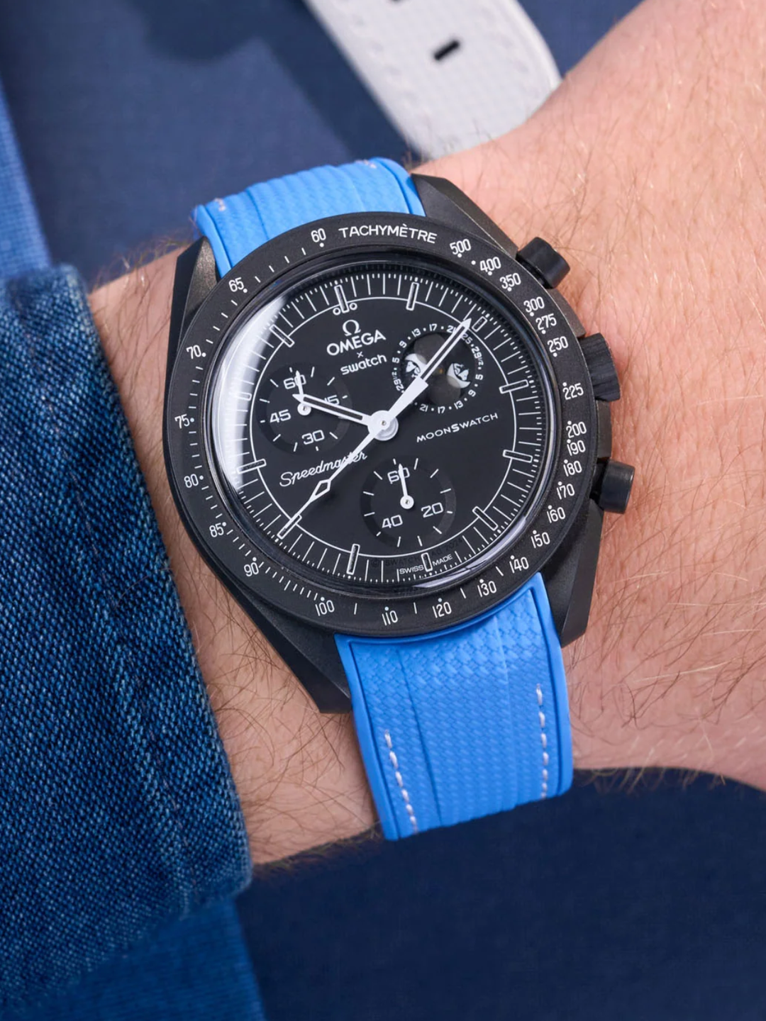 Rubber Flex Thread Curved Strap for Omega X Swatch MoonSwatch Mission to the Moon