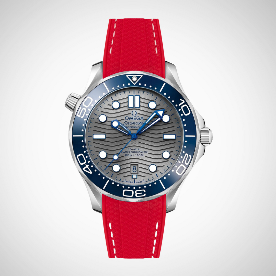 Rubber Flex Thread Curved Strap for Omega Seamaster Diver 300 42mm - Grey Dial