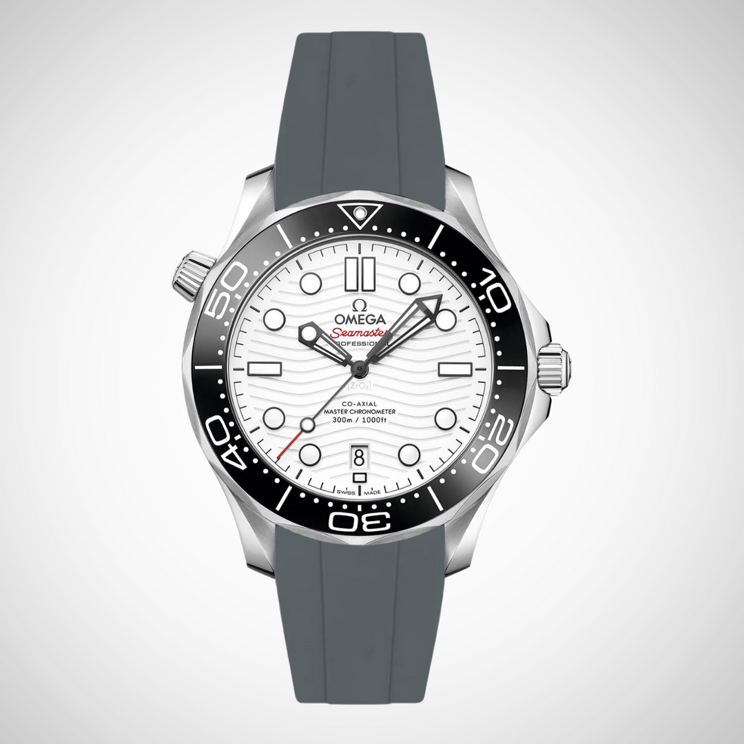 FKM Rubber Curved Strap for Omega Seamaster Diver 300 42mm - White Dial