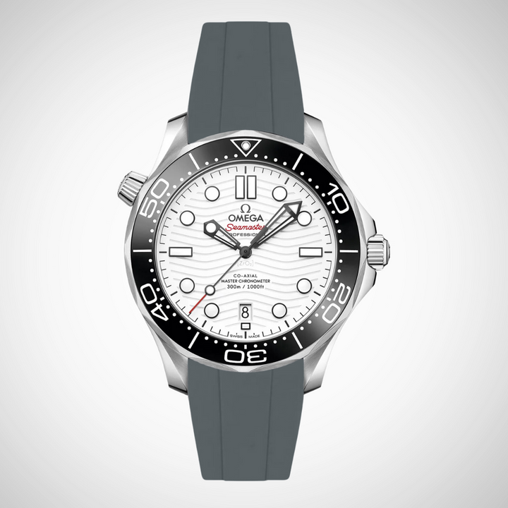 FKM Rubber Curved Strap for Omega Seamaster Diver 300 42mm - White Dial