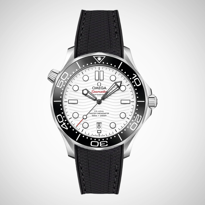Rubber Flex Thread Curved Strap for Omega Seamaster Diver 300 42mm - White Dial
