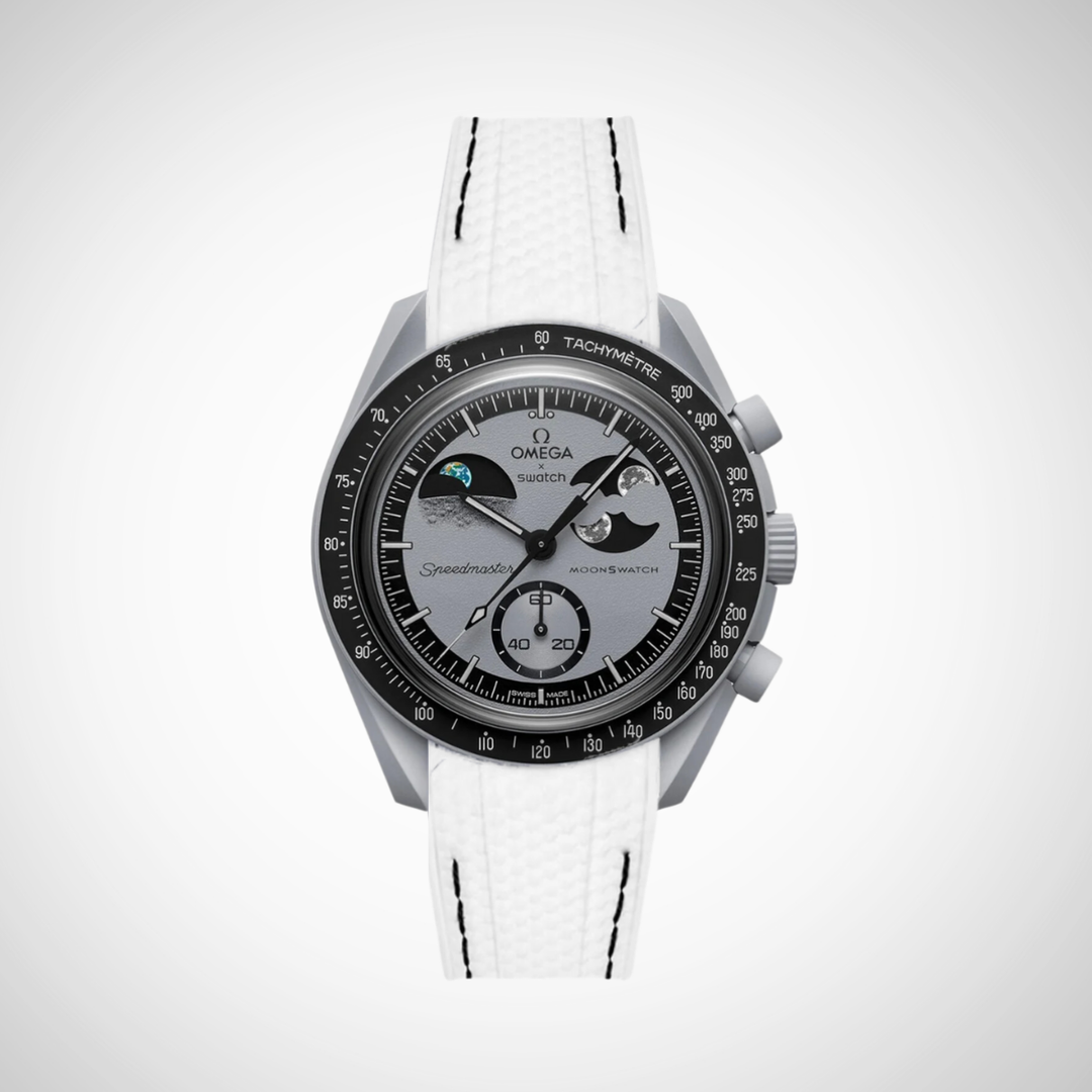 Rubber Flex Thread Curved Strap for Omega X Swatch MoonSwatch Mission To Earth Phase