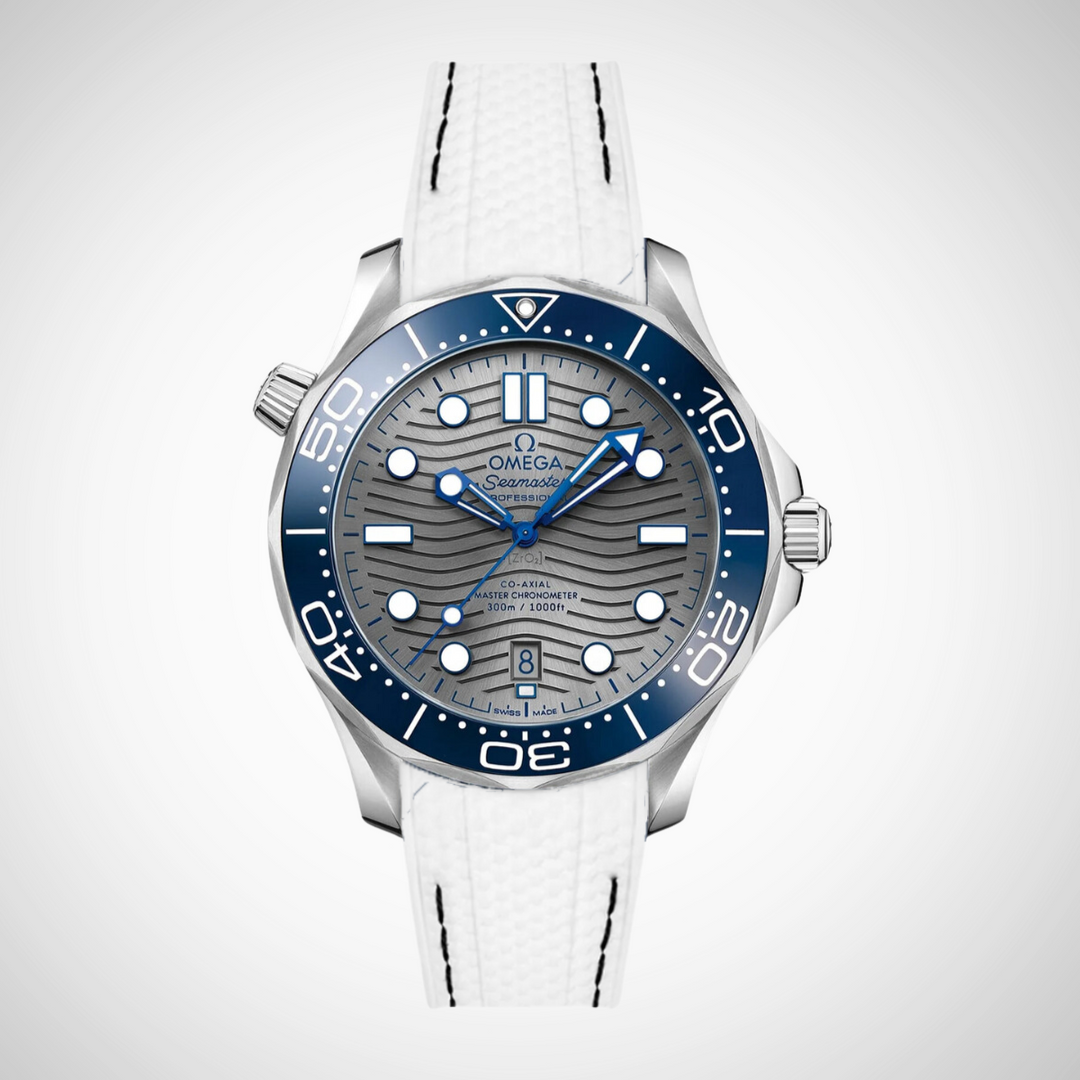 Rubber Flex Thread Curved Strap for Omega Seamaster Diver 300 42mm - Grey Dial