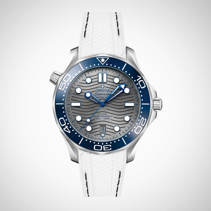 Rubber Flex Thread Curved Strap for Omega Seamaster Diver 300 42mm - Grey Dial