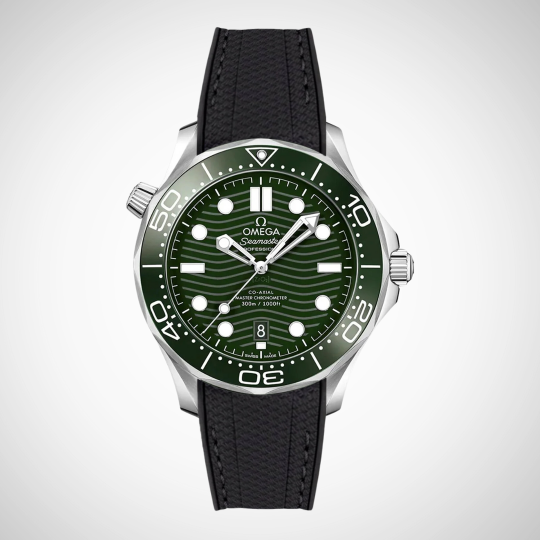 Rubber Flex Thread Curved Strap for Omega Seamaster Diver 300 42mm - Green Dial