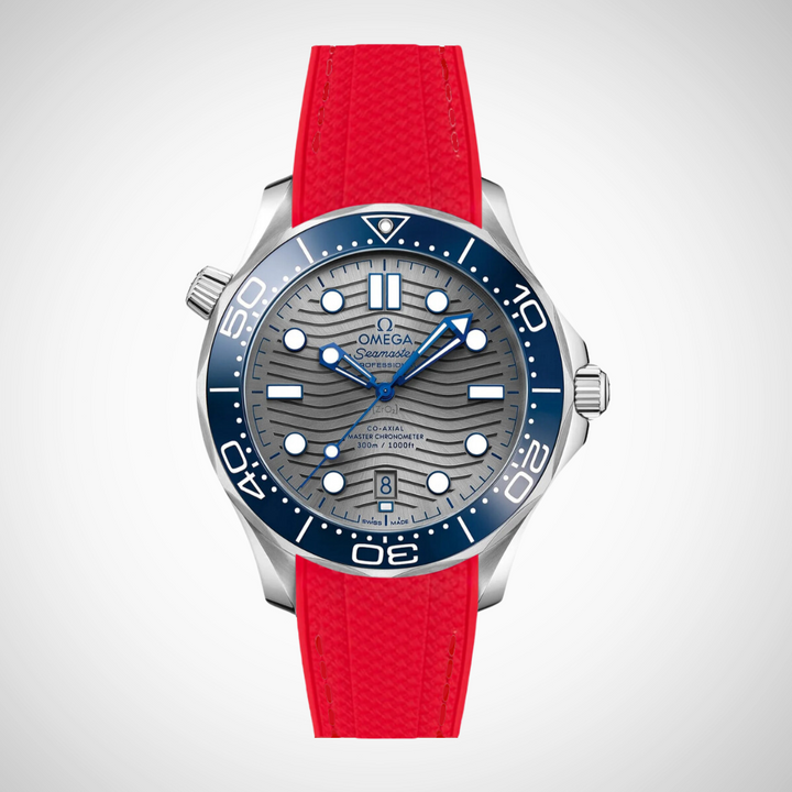 Rubber Flex Thread Curved Strap for Omega Seamaster Diver 300 42mm - Grey Dial
