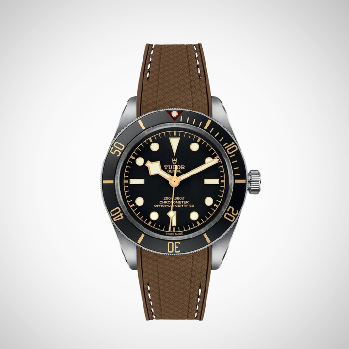 Rubber Flex Thread Curved Strap for Tudor Black Bay 58 Black