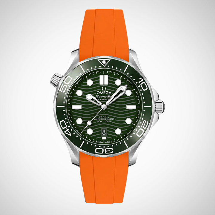 FKM Rubber Curved Strap for Omega Seamaster Diver 300 42mm - Green Dial