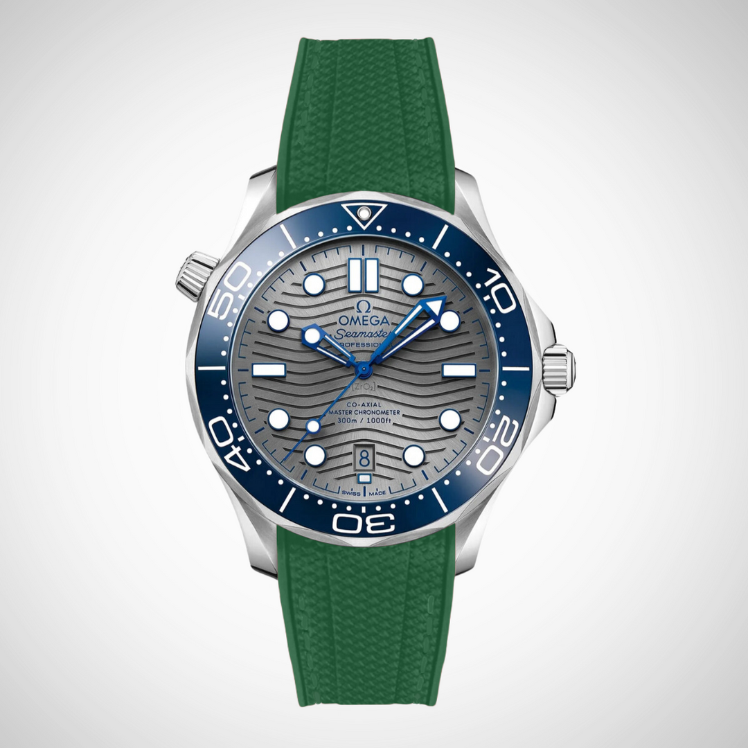 Rubber Flex Thread Curved Strap for Omega Seamaster Diver 300 42mm - Grey Dial