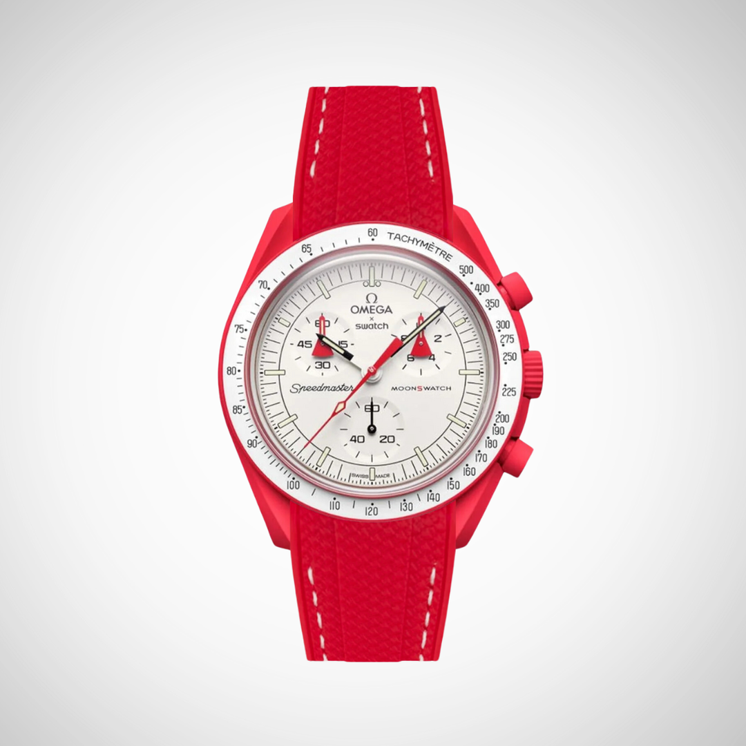 Rubber Flex Thread Curved Strap for Omega X Swatch MoonSwatch Mission to Mars