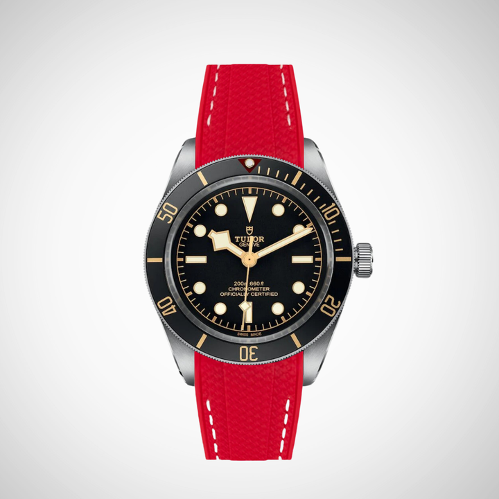 Rubber Flex Thread Curved Strap for Tudor Black Bay 58 Black