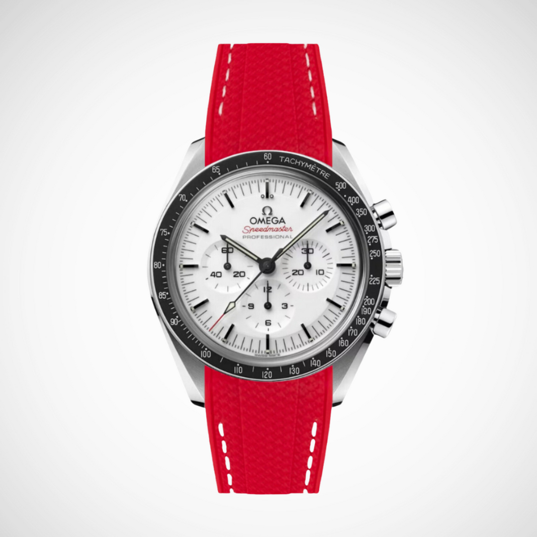 Rubber Flex Thread Curved Strap for Omega Speedmaster 42mm - Speedmaster Moonwatch Professional - White Dial