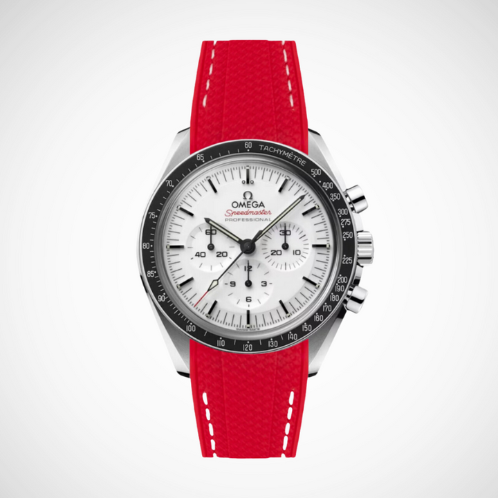 Rubber Flex Thread Curved Strap for Omega Speedmaster 42mm - Speedmaster Moonwatch Professional - White Dial