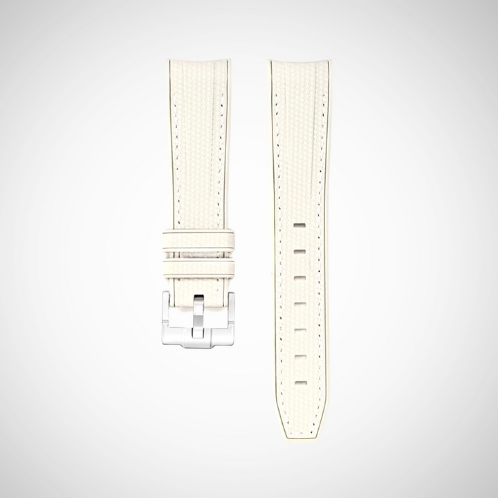 Rubber Flex Thread 20mm Curved Strap - Sand Beige with Arctic White Stitch