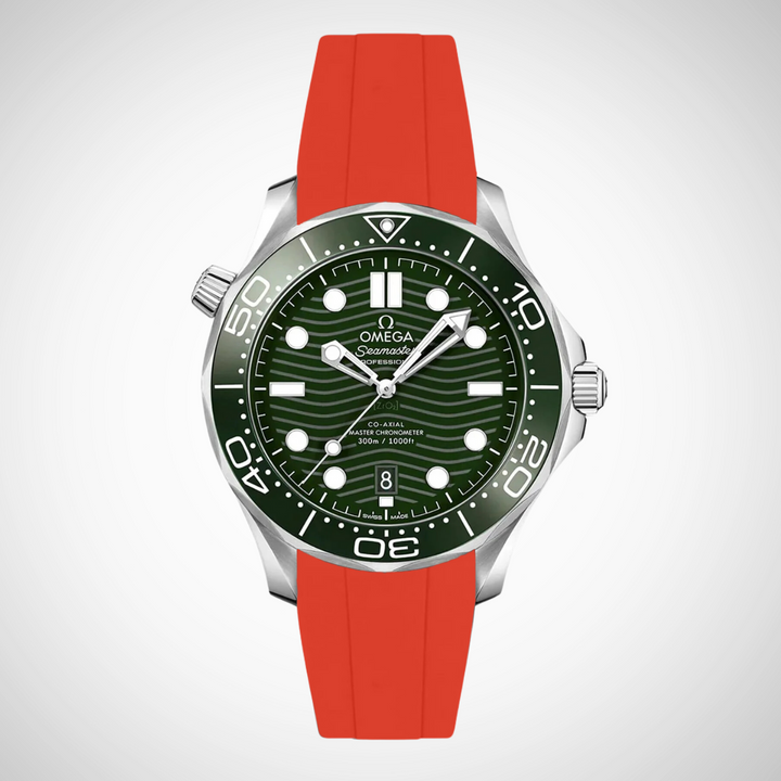 FKM Rubber Curved Strap for Omega Seamaster Diver 300 42mm - Green Dial