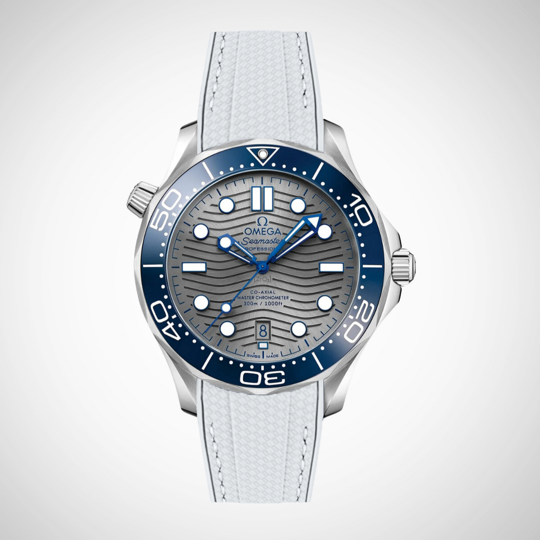 Rubber Flex Thread Curved Strap for Omega Seamaster Diver 300 42mm - Grey Dial