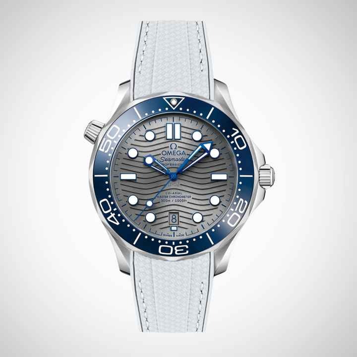 Rubber Flex Thread Curved Strap for Omega Seamaster Diver 300 42mm - Grey Dial