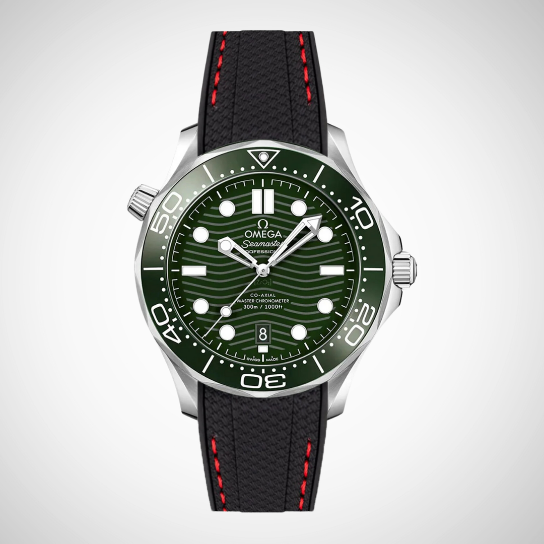 Rubber Flex Thread Curved Strap for Omega Seamaster Diver 300 42mm - Green Dial