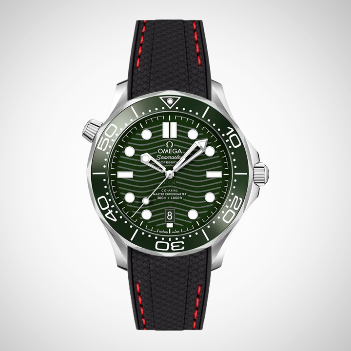 Rubber Flex Thread Curved Strap for Omega Seamaster Diver 300 42mm - Green Dial