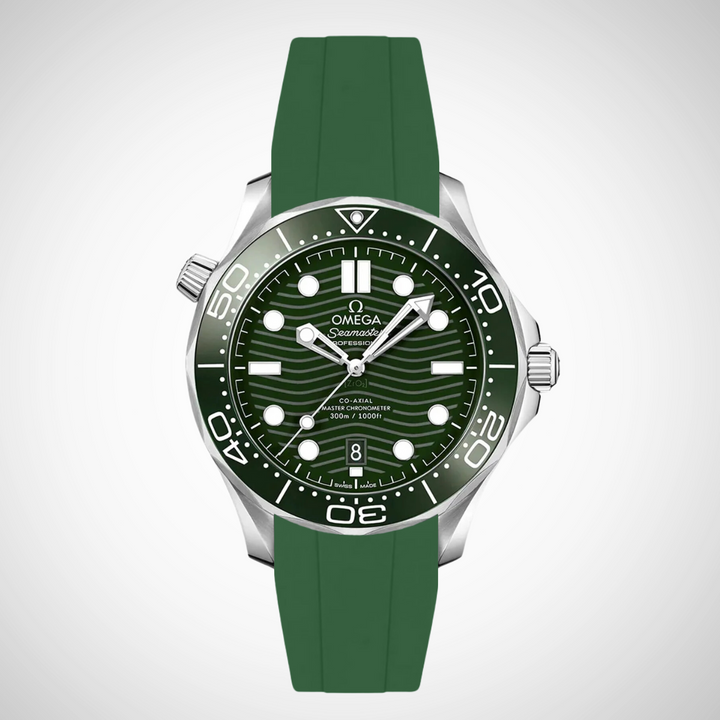 FKM Rubber Curved Strap for Omega Seamaster Diver 300 42mm - Green Dial