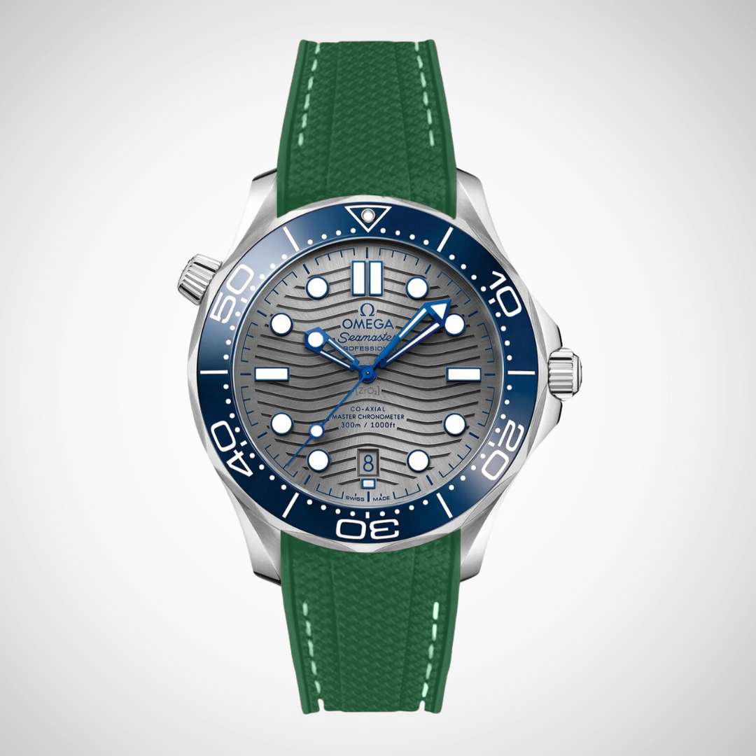 Rubber Flex Thread Curved Strap for Omega Seamaster Diver 300 42mm - Grey Dial
