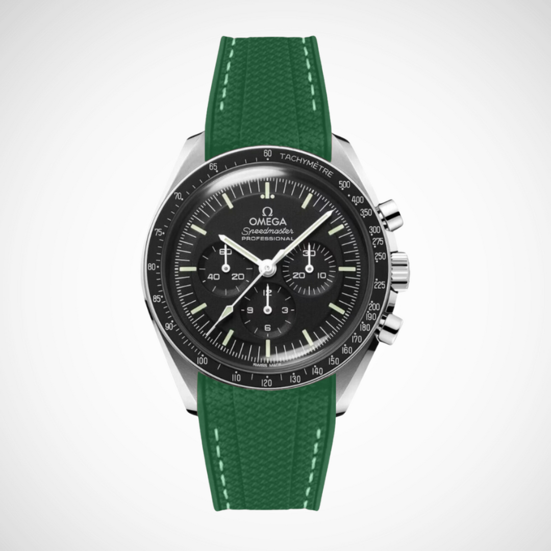 Rubber Flex Thread Curved Strap for Omega Speedmaster 42mm - Speedmaster Moonwatch Professional - Black Dial
