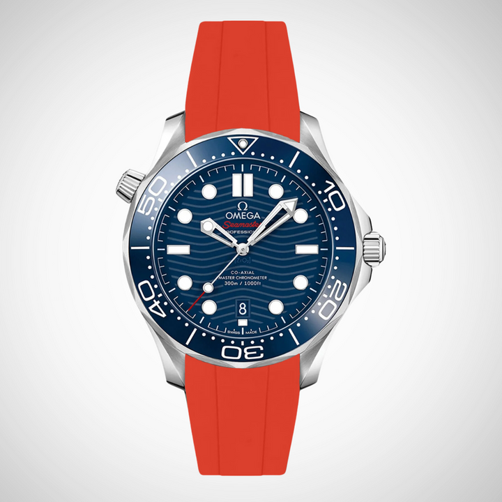 FKM Rubber Curved Strap for Omega Seamaster Diver 300 42mm - Blue Dial