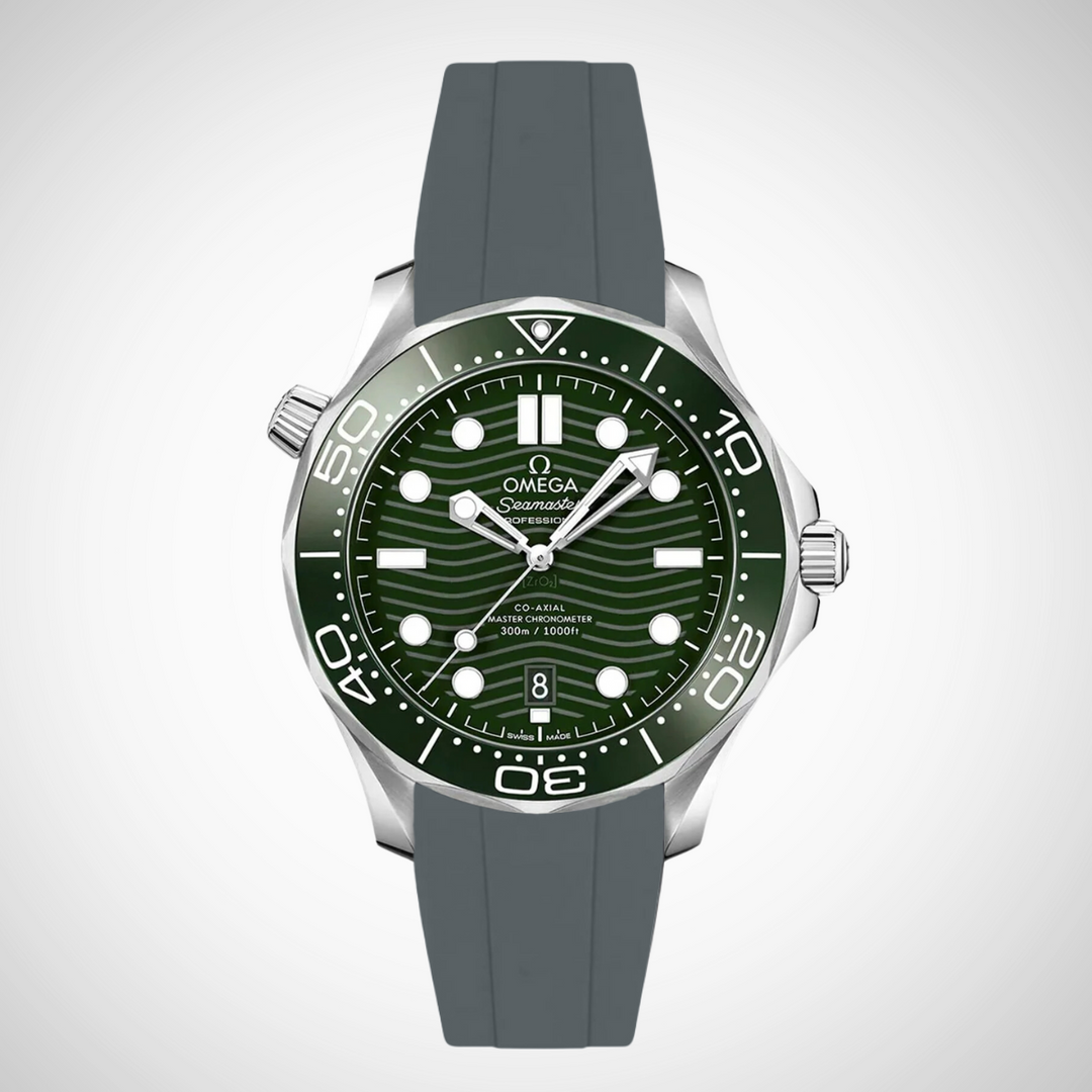 FKM Rubber Curved Strap for Omega Seamaster Diver 300 42mm - Green Dial