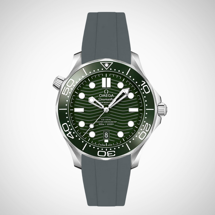 FKM Rubber Curved Strap for Omega Seamaster Diver 300 42mm - Green Dial