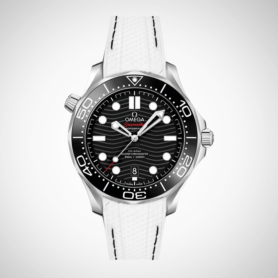 Rubber Flex Thread Curved Strap for Omega Seamaster Diver 300 42mm - Black Dial