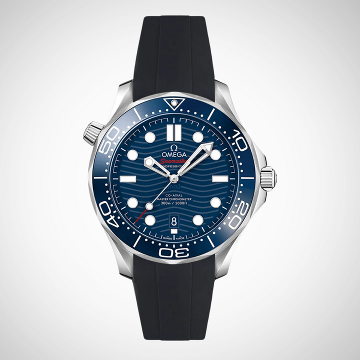 FKM Rubber Curved Strap for Omega Seamaster Diver 300 42mm - Blue Dial