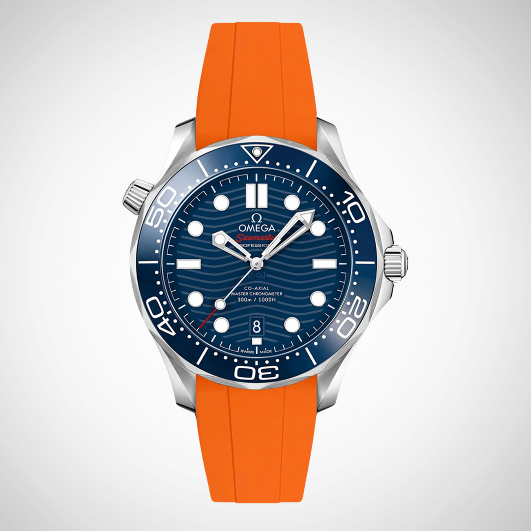 FKM Rubber Curved Strap for Omega Seamaster Diver 300 42mm - Blue Dial