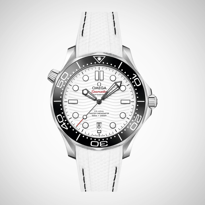 Rubber Flex Thread Curved Strap for Omega Seamaster Diver 300 42mm - White Dial