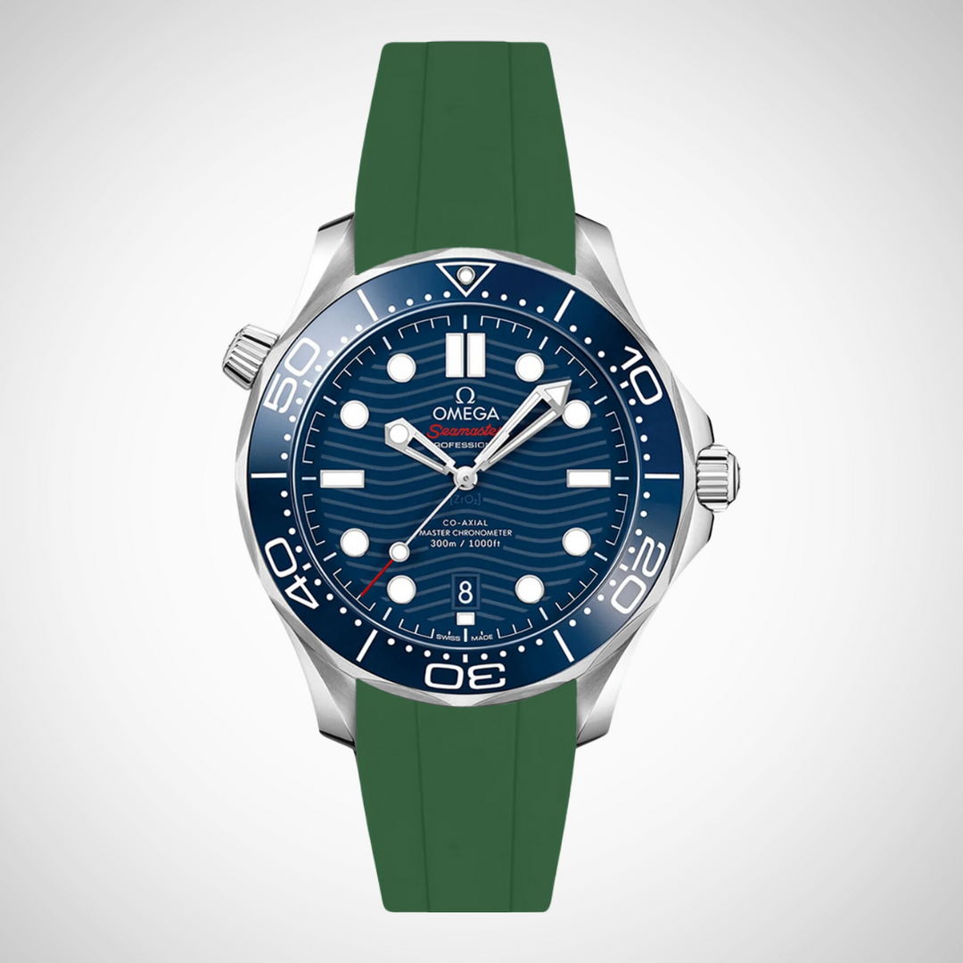 FKM Rubber Curved Strap for Omega Seamaster Diver 300 42mm - Blue Dial