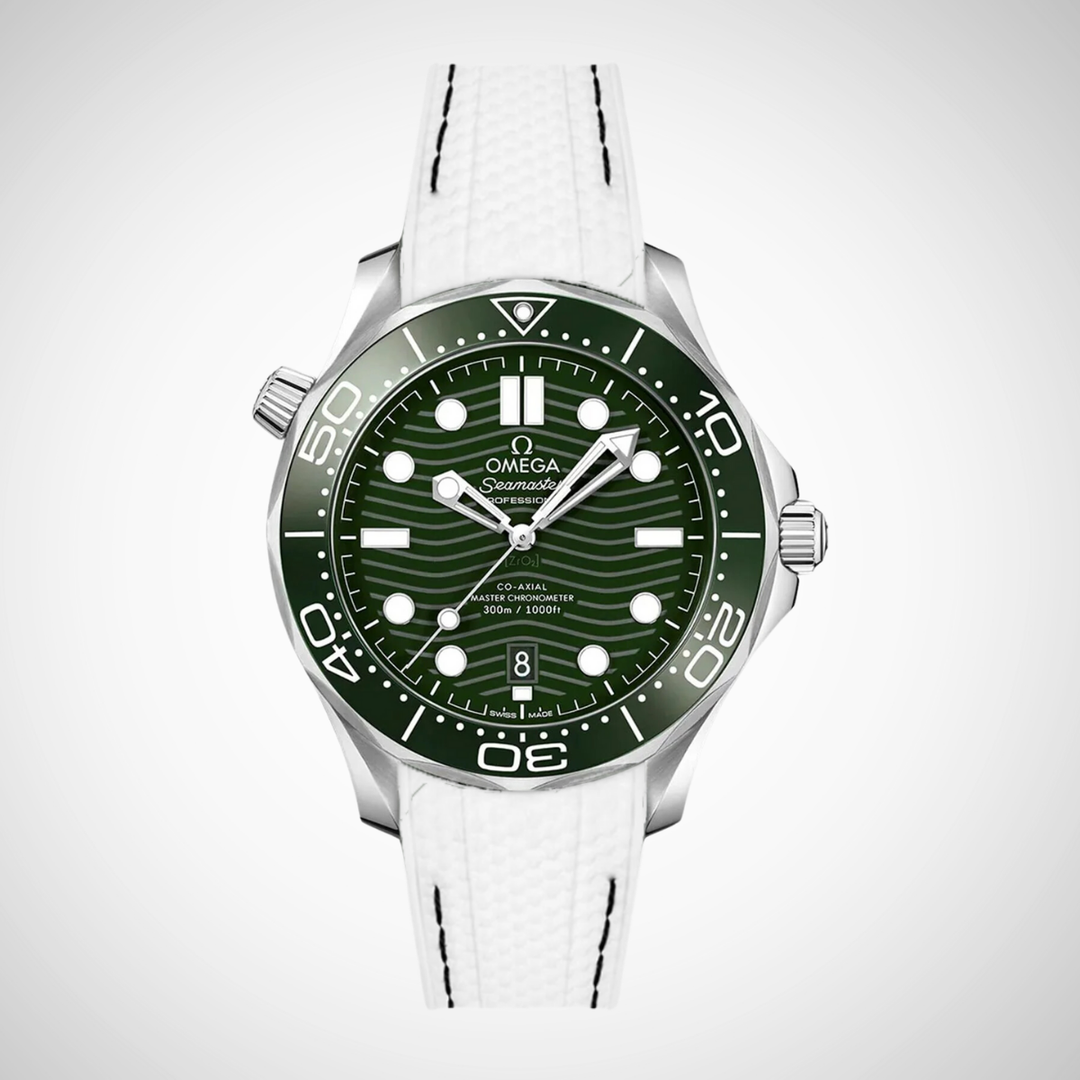 Rubber Flex Thread Curved Strap for Omega Seamaster Diver 300 42mm - Green Dial