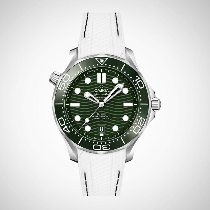 Rubber Flex Thread Curved Strap for Omega Seamaster Diver 300 42mm - Green Dial