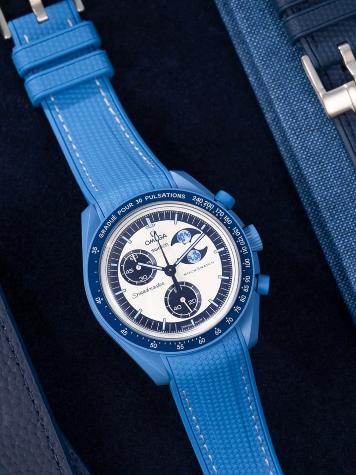 Rubber Flex Thread Curved Strap for Omega X Swatch MoonSwatch Mission to the Super Blue Moonphase