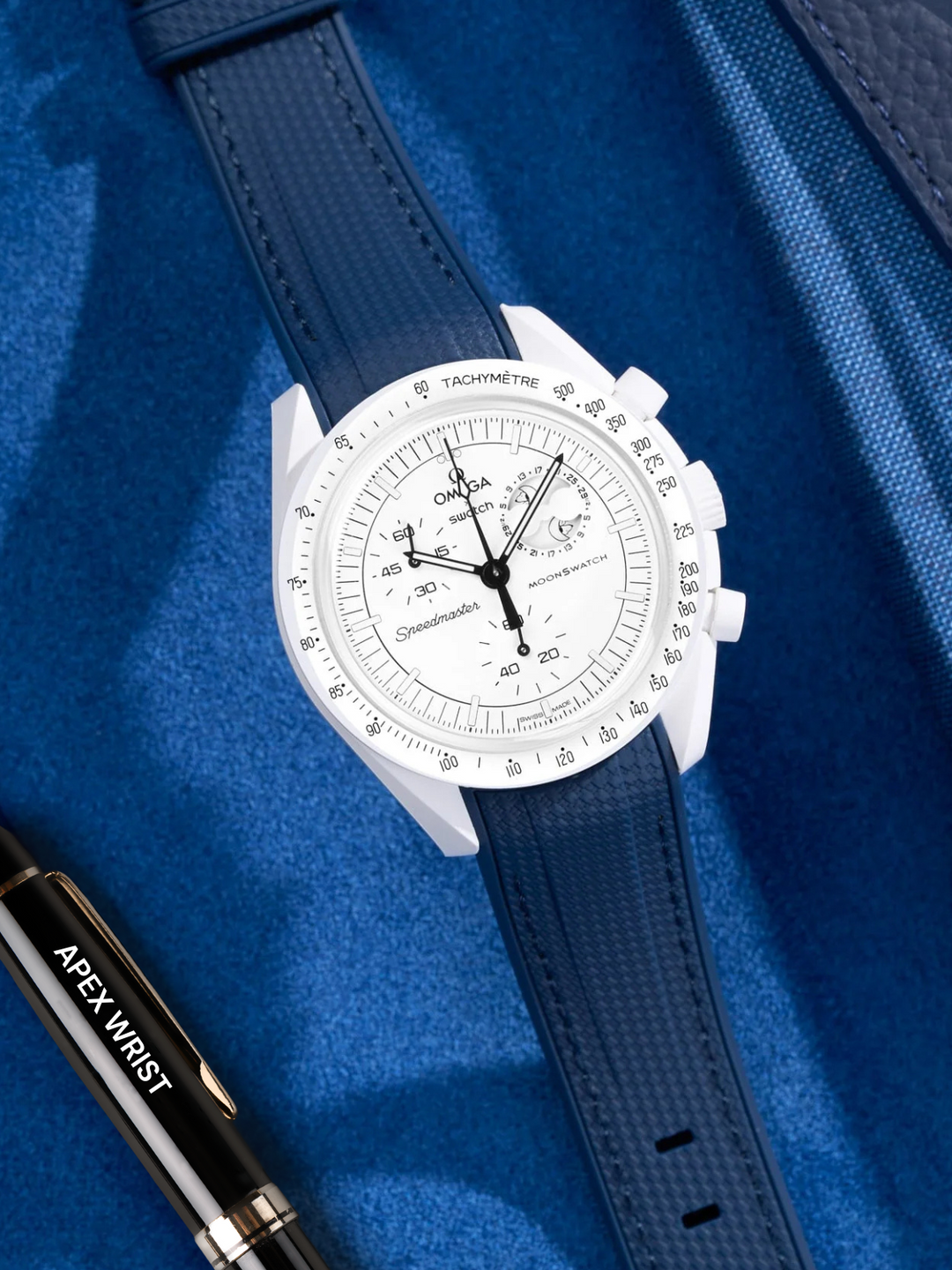 Rubber Flex Thread Curved Strap for Omega X Swatch MoonSwatch Mission to The Moonphase