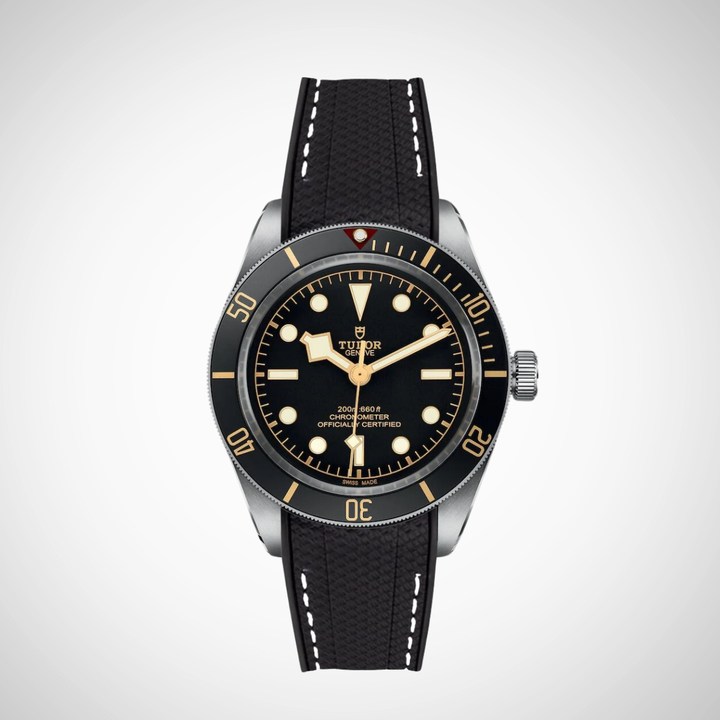 Rubber Flex Thread Curved Strap for Tudor Black Bay 58 Black