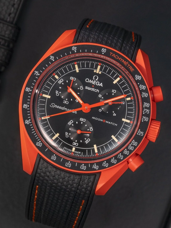 Rubber Flex Thread Curved Strap for Omega X Swatch MoonSwatch Mission On Earth - Lava