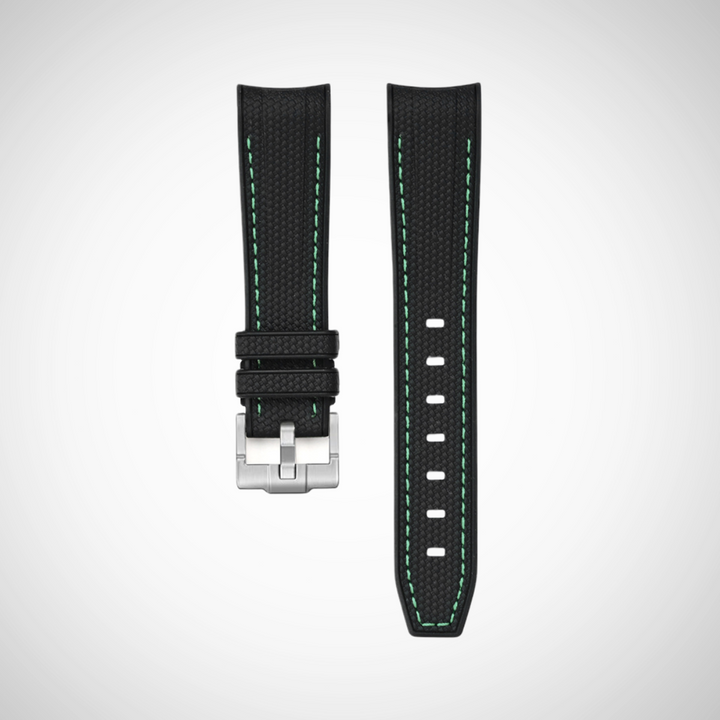 Rubber Flex Thread 22mm Curved Strap - Midnight Black with Neon Green Stitch