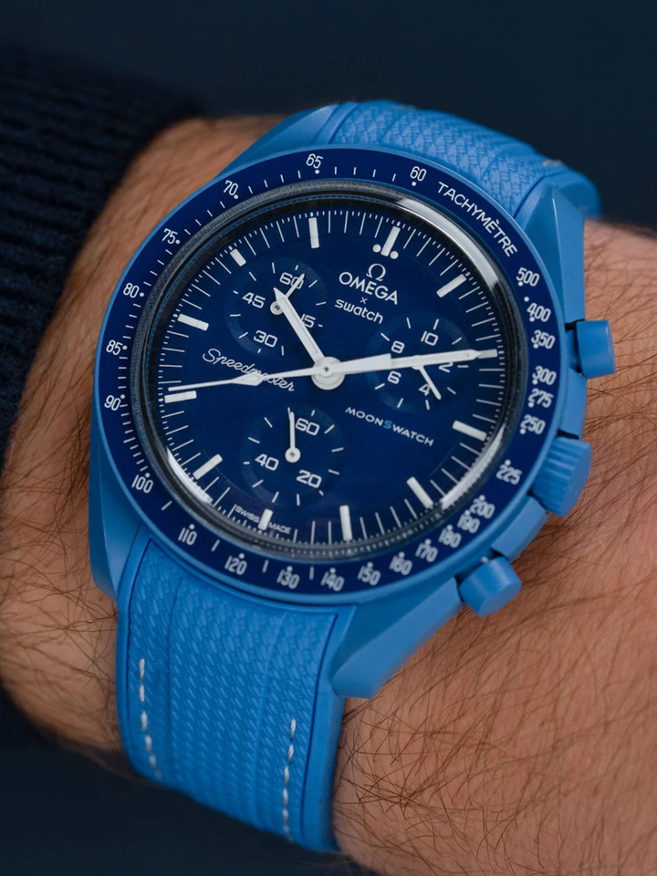 Rubber Flex Thread Curved Strap for Omega X Swatch MoonSwatch Mission To Earth Phase