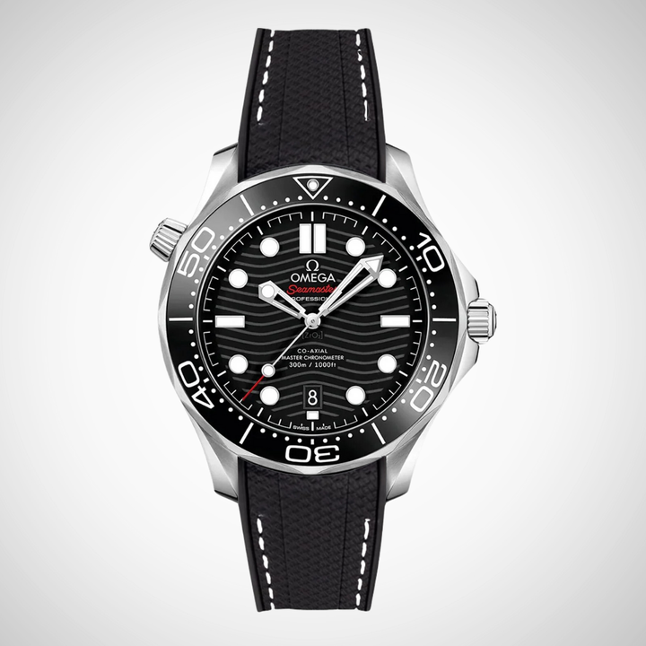 Rubber Flex Thread Curved Strap for Omega Seamaster Diver 300 42mm - Black Dial