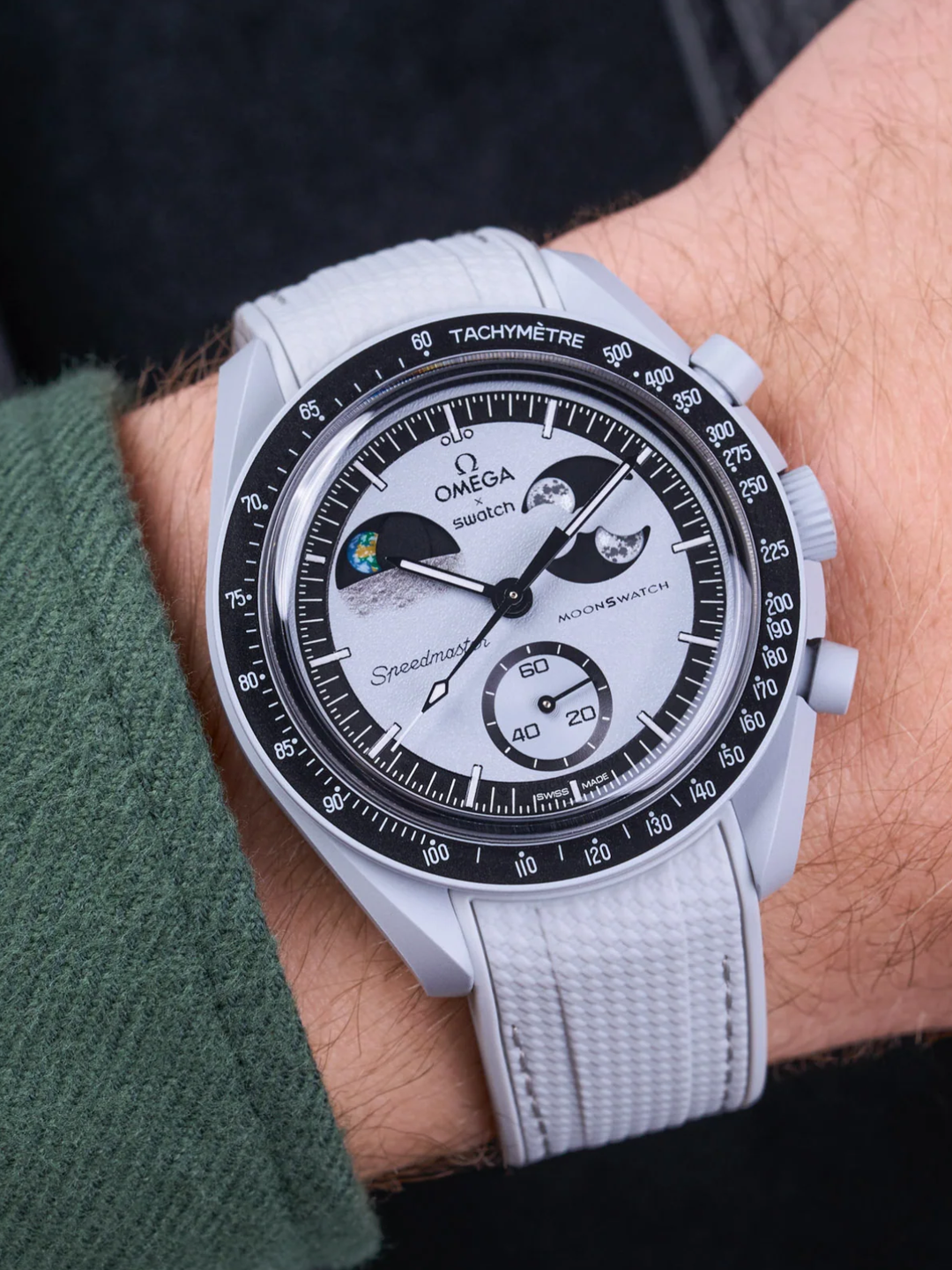 Rubber Flex Thread Curved Strap for Omega X Swatch MoonSwatch Mission To Earth Phase