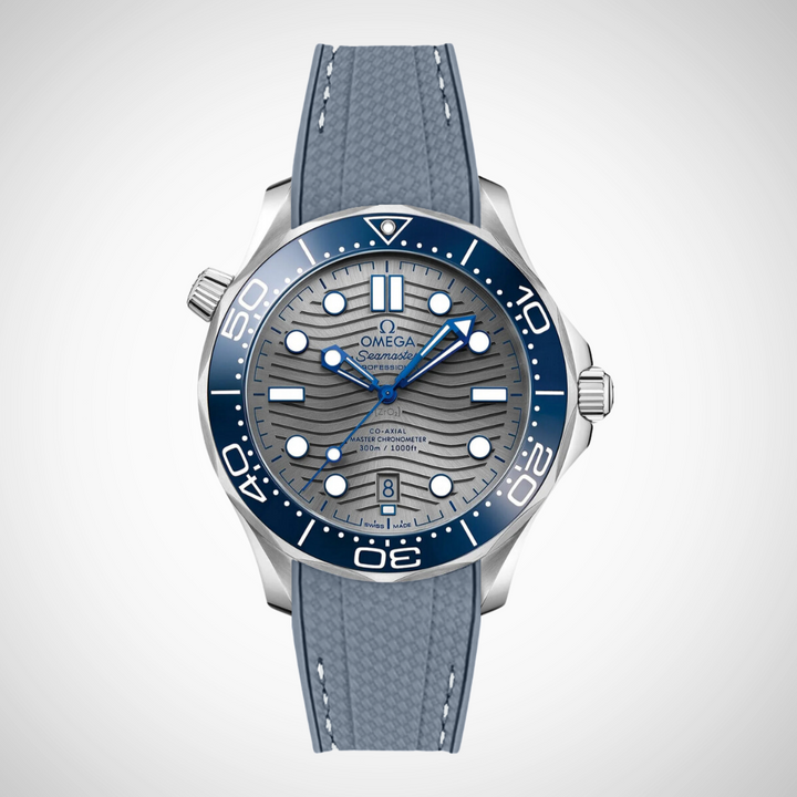 Rubber Flex Thread Curved Strap for Omega Seamaster Diver 300 42mm - Grey Dial