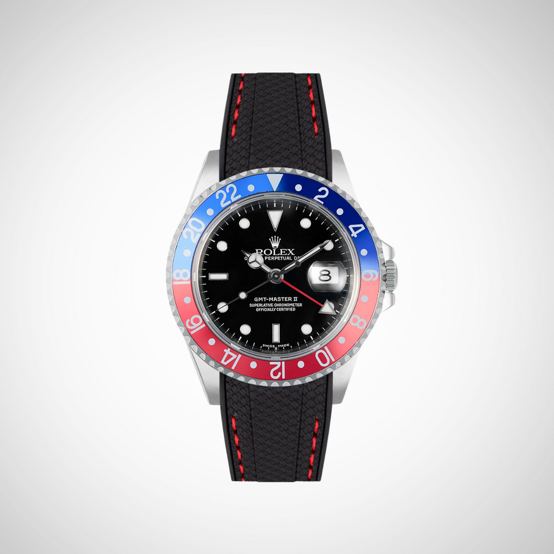 Rubber Flex Thread Curved Strap for Rolex GMT Master II 16710 Pepsi