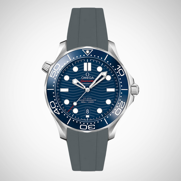 FKM Rubber Curved Strap for Omega Seamaster Diver 300 42mm - Blue Dial