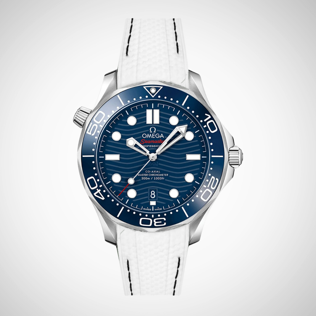 Rubber Flex Thread Curved Strap for Omega Seamaster Diver 300 42mm - Blue Dial