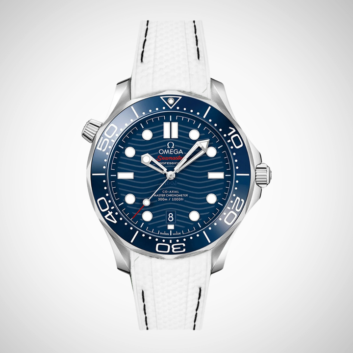 Rubber Flex Thread Curved Strap for Omega Seamaster Diver 300 42mm - Blue Dial
