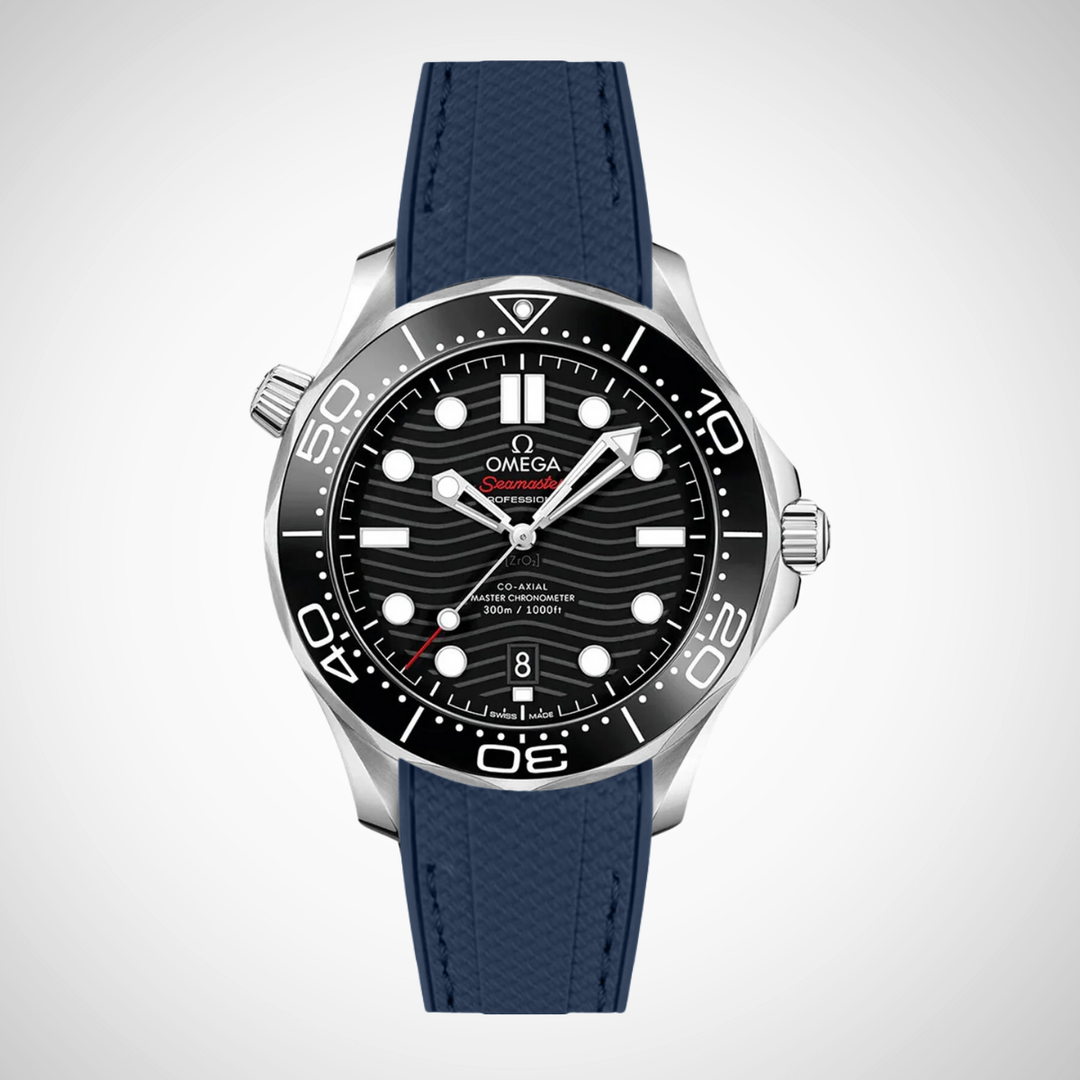 Rubber Flex Thread Curved Strap for Omega Seamaster Diver 300 42mm - Black Dial